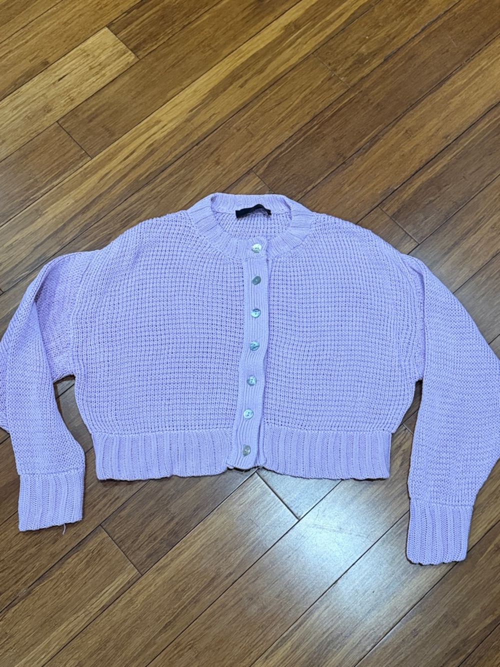 Zara Pastel Lilac Cropped Button-Front Cardigan